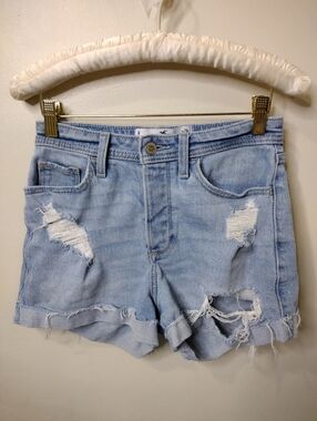 Hollister Curvy High-Rise Light Wash Distressed Mom Shorts